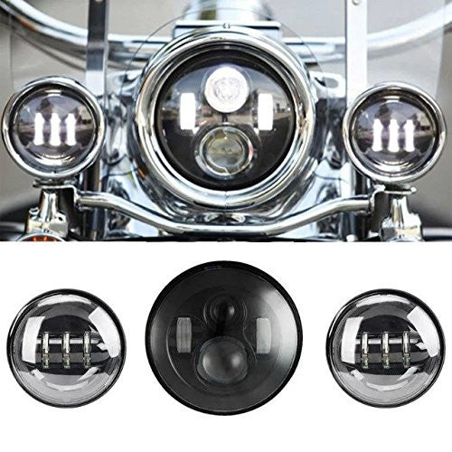 7" Black Motorcycle Daymaker LED Headlight + 2pcs 4.5" Fog Lights - Sunpie