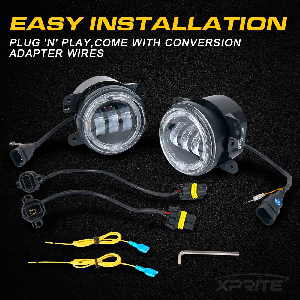 4" Inch 60W Cree Led Fog Lights with W/Amber/Orange Halo Ring DRL for Jeep Wrangler JK Tractor Boat (2pcs/set)