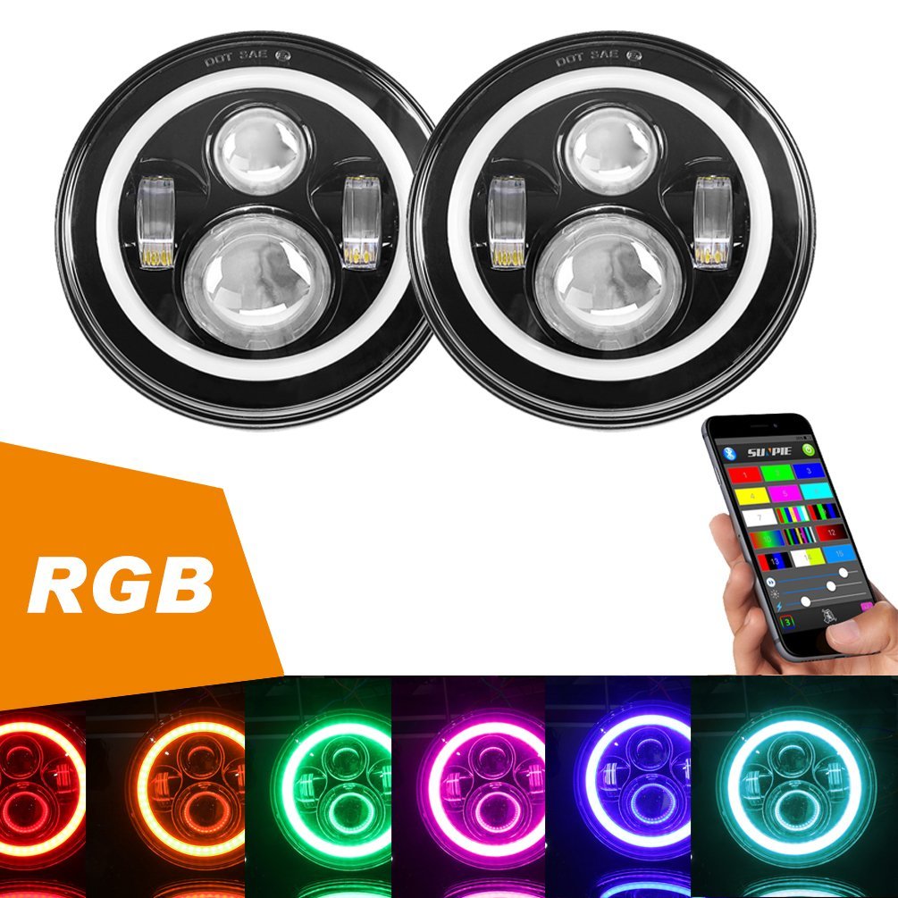 Sunpie RGB halo 7" LED headlight + 4" Cree fog light Combo for Jeep Wrangler - Sunpie