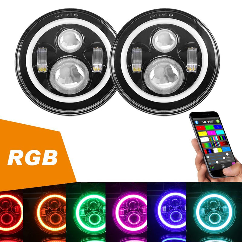 Sunpie RGB halo 7" LED headlight + 4" Cree fog light Combo for Jeep Wrangler - Sunpie