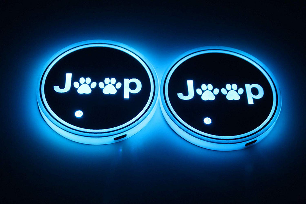 Sunpie Car RGB LED Cup Holder Mats Lights for Jeep Wrangler JK JKU Accessories Interior Decoration Atmosphere Lamp Coaster (2pcs/set)