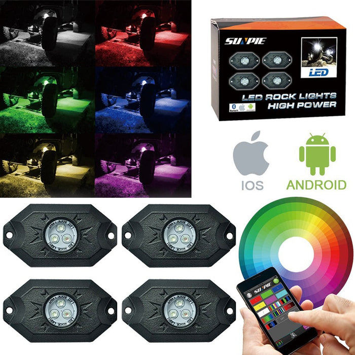 Sunpie 4 pod mini RGB LED Rock Lights kit Bluetooth APP Control