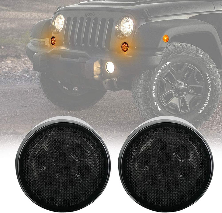 Smoked Amber Front LED Turn Signal Light Assembly for 2007-2018 Jeep Wrangler JK JKU (2pcs/set)