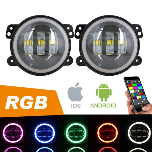 4" CREE LED Fog Lights with RGB Halo Angle Eyes - Sunpie