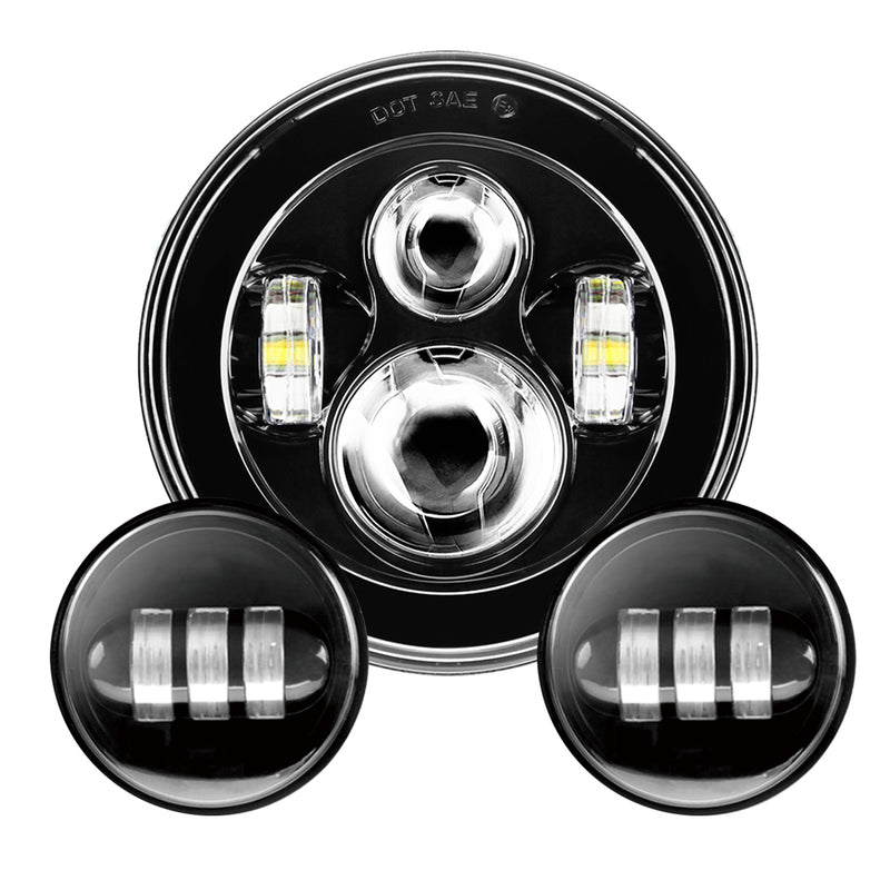 Sunpie 7"Black LED  Motorcycle Headlight with 4.5" Fog Lights for Harley
