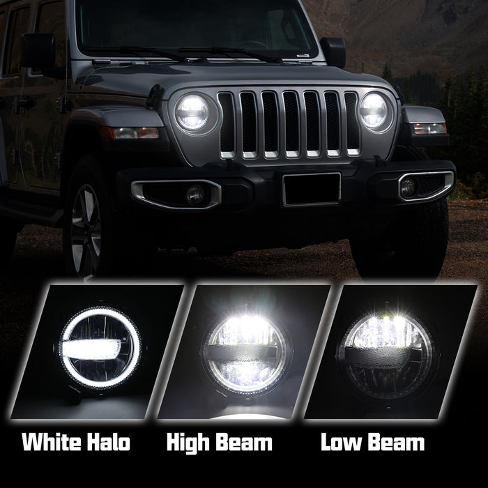 9" RGBW LED Headlights High Beam & Low Beam Adjustable for 2018-2024 Jeep Wrangler Jeep Gladiator JT (2pcs/set)