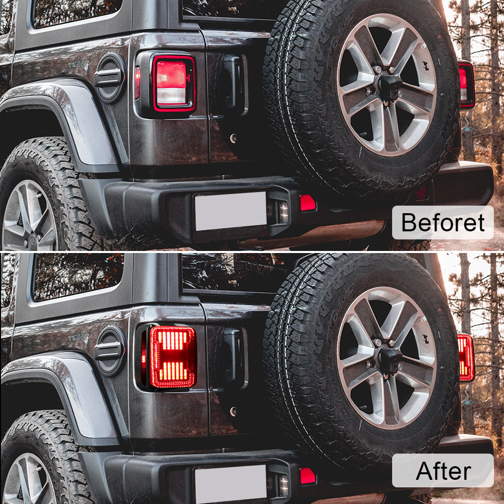 Smoked LED Tail Lights for 2007-2018 Jeep Wrangler JK - High Brightness Reverse Light, Plug & Play Replacement (Pair)