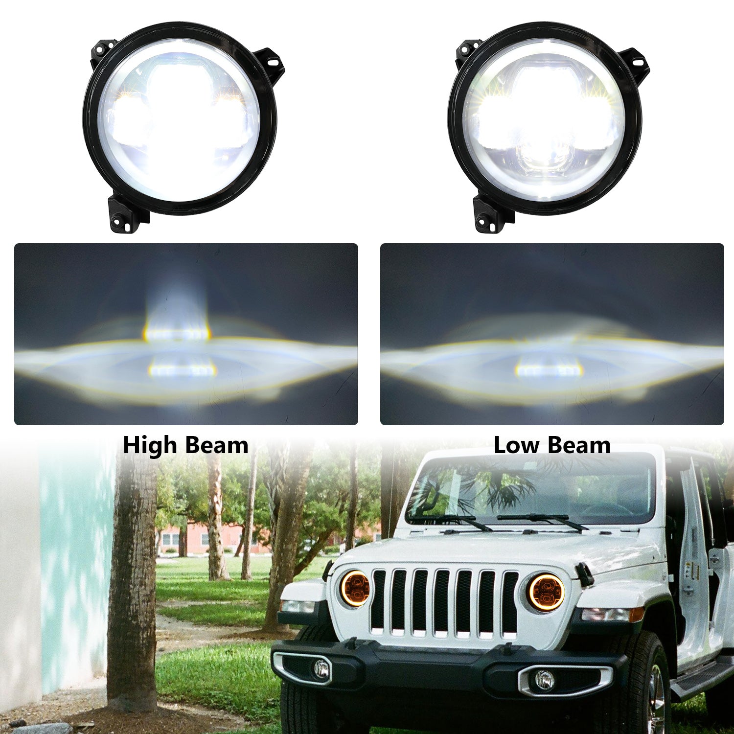 9 inch LED Headlights Built-in White DRL & Amber Turn Signal for 2018-2026 Jeep Wrangler 4xe JL/JLU Jeep JT Gladiator (2Pcs/Set)