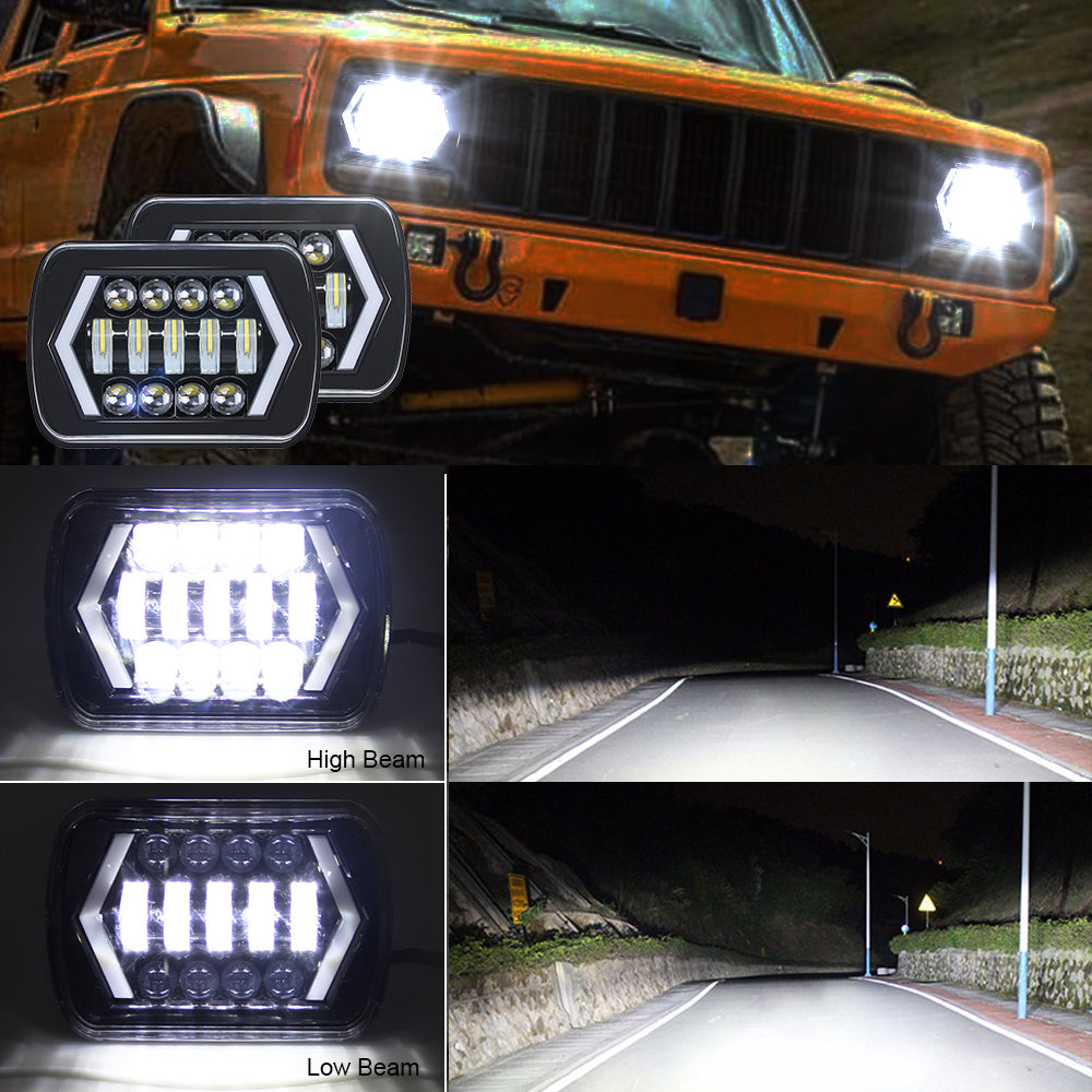 85W 5x7" LED Headlights with High/Low Beam & DRL for Jeep & Trucks