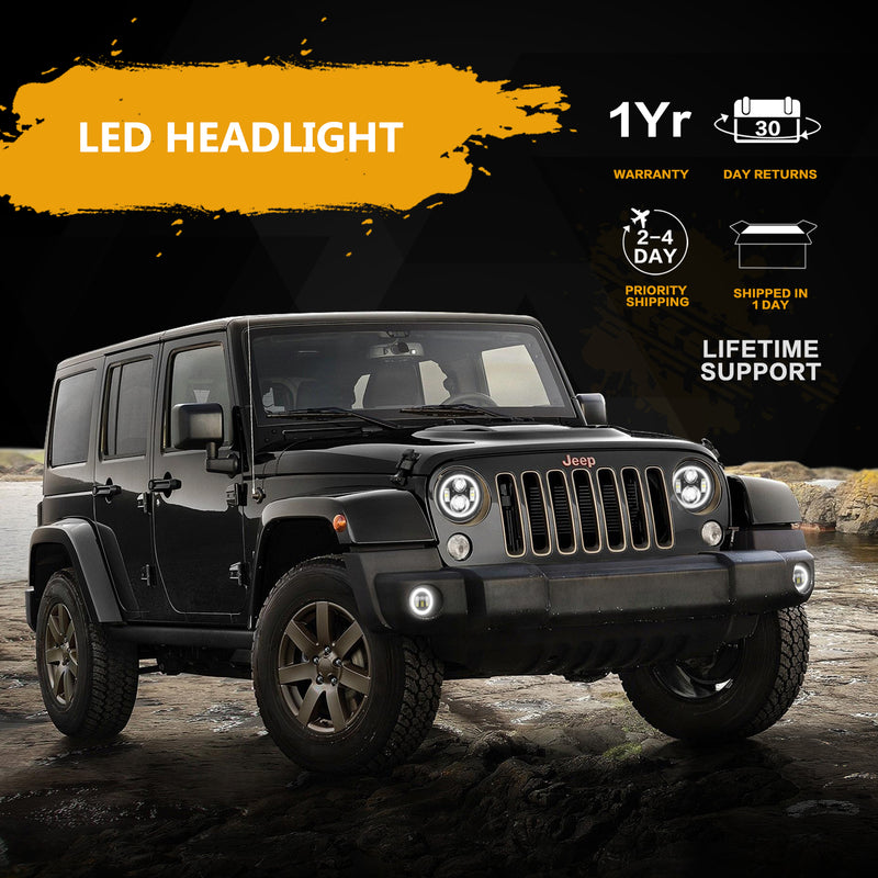1pc 7 Inch LED Halo Headlights with Turn Signal Amber DRL White for Jeep Wrangler 1997-2017 JK JKU TJ LJ Rubicon Sahara Unlimited White DRL/Amber