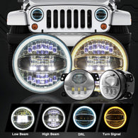 7" LED Headlights Halo White DRL & Amber Turn Signal + 4" Fog Lights for 1997-2018 Jeep Wrangler TJ LJ JK JKU