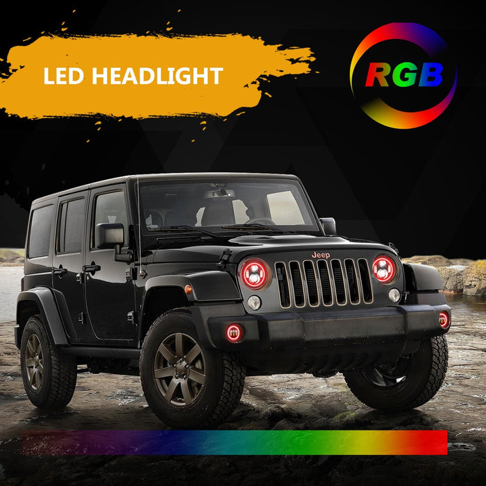 Sunpie RGB halo 7" LED headlight + 4" Cree fog light Combo for Jeep Wrangler - Sunpie