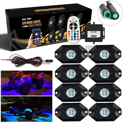 8 Pod RGBW underglow Hexagonal Series LED Rock Lights Bluetooth Multicolor Neon LED Light Kit