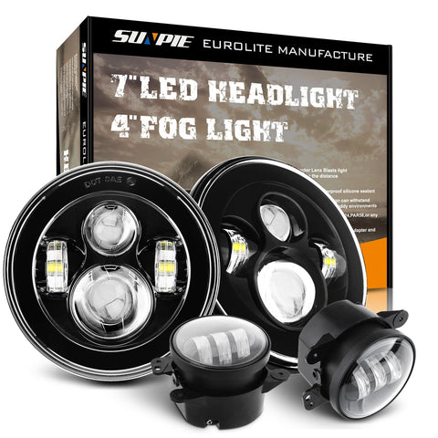 7" LED Headlights + 4"fog lights Combo Kits for 1997-2018 Jeep Wrangler TJ LJ JK JKU