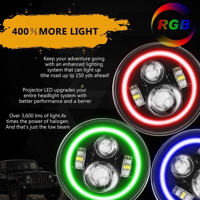 RGB halo LED headlights fog light Combo for Jeep Wrangler JK TJ