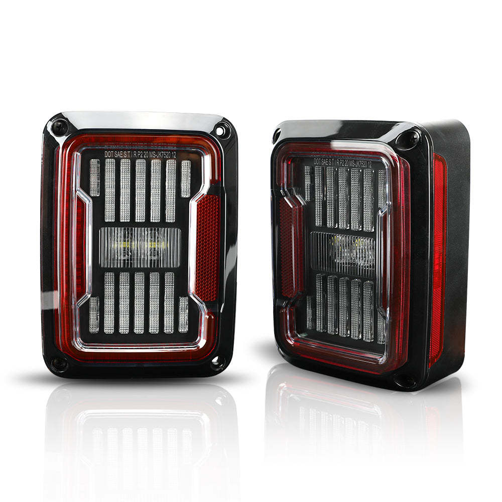 Sunpie Modern Series LED Tail Lights for '07-'18 Jeep Wrangler JK - Clear & Red Lens High-Performance Rear Lamp Upgrade (2pcs/set)