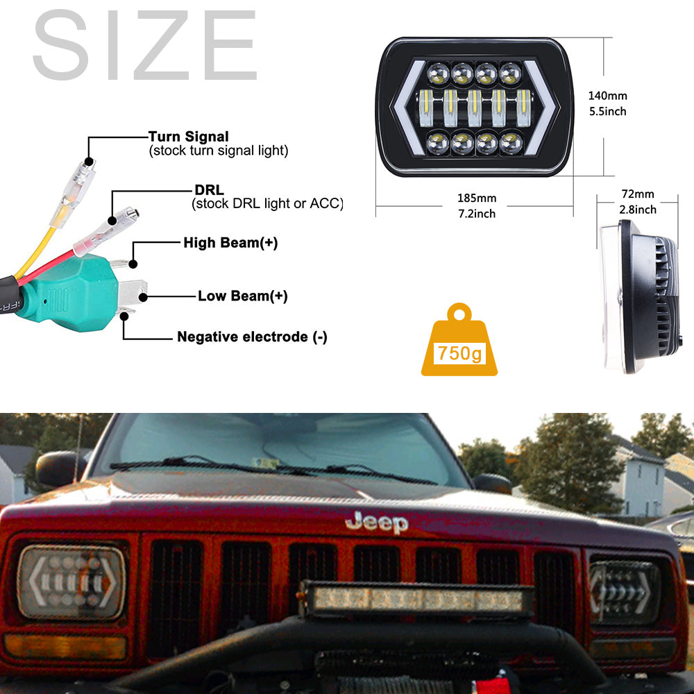 85W 5x7" LED Headlights with High/Low Beam & DRL for Jeep & Trucks