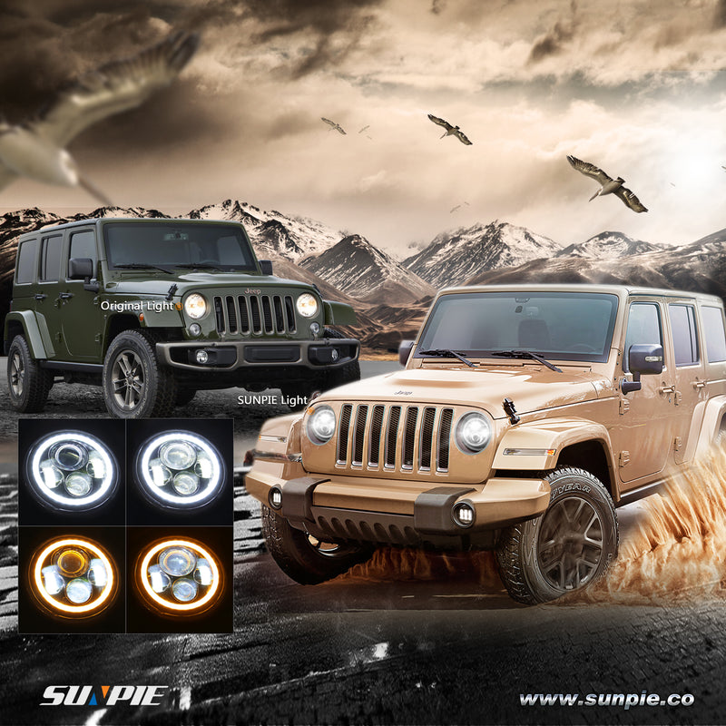 1pc 7 Inch LED Halo Headlights with Turn Signal Amber DRL White for Jeep Wrangler 1997-2017 JK JKU TJ LJ Rubicon Sahara Unlimited White DRL/Amber