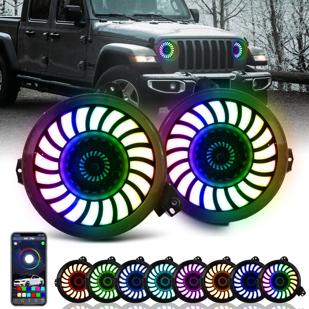 9" Rotating Series 3D LED Lens Halo Headlights + 4" Rotating Series Fog Lights Combo Kit for 2018-2026 Jeep Wrangler JL JLU 4xe & Jeep Gladiator JT