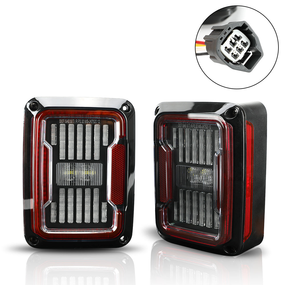 Sunpie Modern Series LED Tail Lights for '07-'18 Jeep Wrangler JK - Clear & Red Lens High-Performance Rear Lamp Upgrade (2pcs/set)