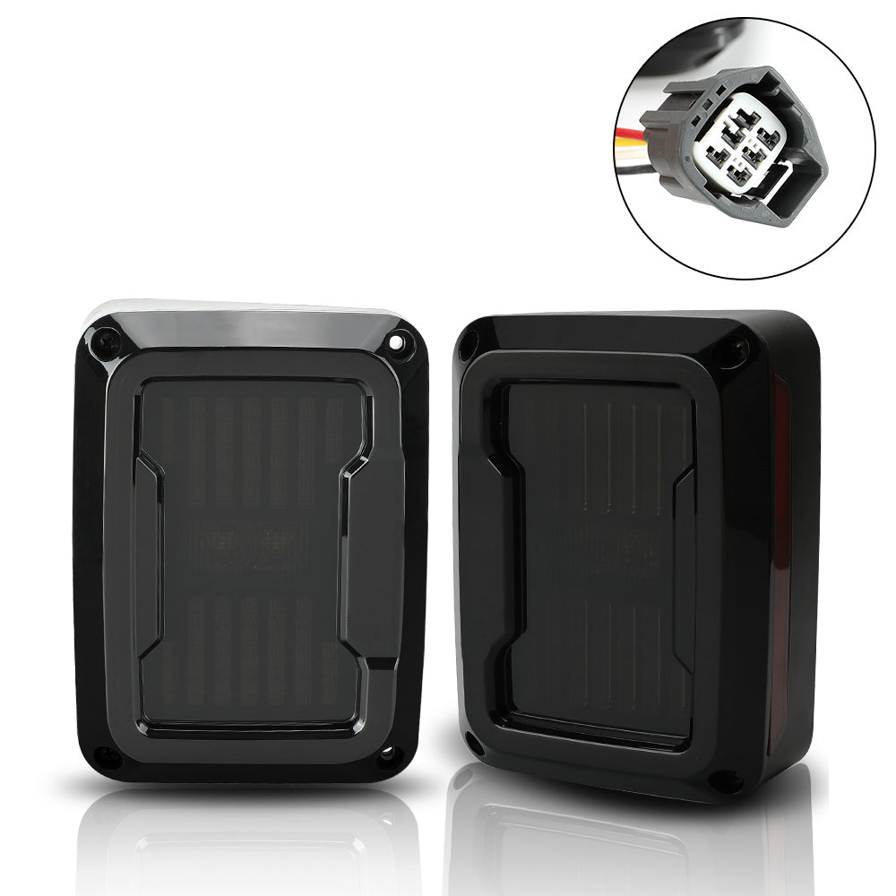 Smoked LED Tail Lights for 2007-2018 Jeep Wrangler JK - High Brightness Reverse Light, Plug & Play Replacement (Pair)