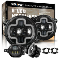 9 inch Halo DRL LED Headlights with 4 inch Fog Lights Combo Kits for 2018+ Jeep Wrangler JL JLU Jeep Gladiator (JT)