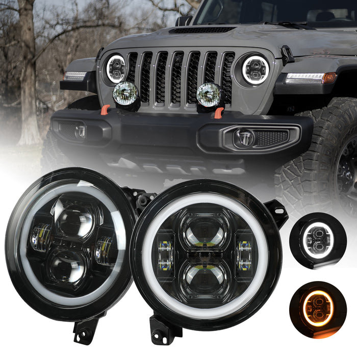 9 inch LED Headlights with DRL & Amber Turn Signal for 2018-2024 Jeep Wrangler JL/JLU Jeep JT Gladiator (2Pcs/Set)