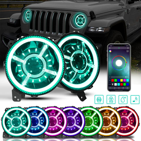 9 Inch RGB Halo LED Headlights for 2018-2024 Jeep Wrangler JL JLU & Jeep Gladiator JT  (2pcs/set)