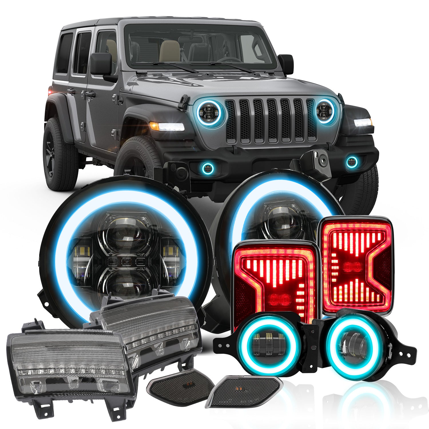 JL LED Lights Combo Kit – Complete RGBW Headlights, Fog, Side & Tail Lights for '18-'26 Jeep Wrangler JL 4xe