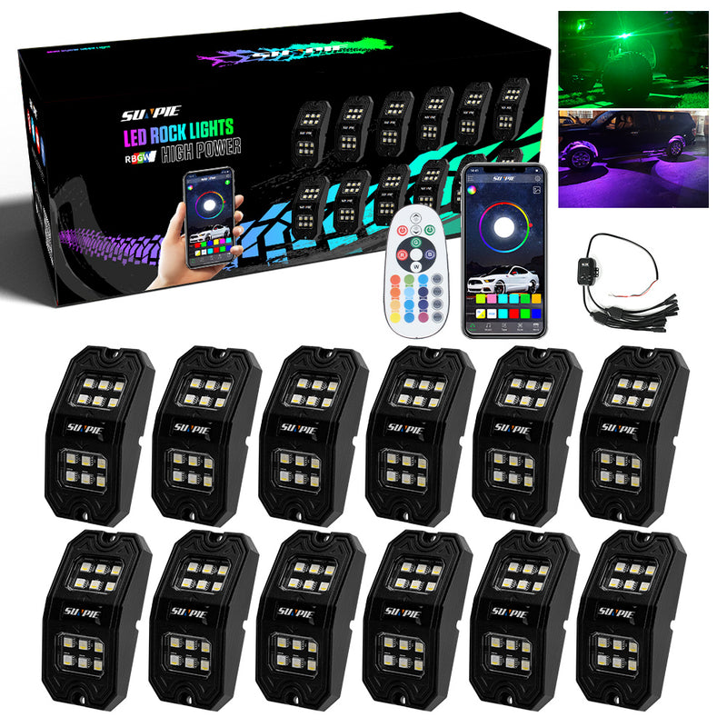 12X Pod RGB LED Rock Light Waterproof Wireless Remote Off-Road Under 12X Pod RGB LED Rock Light Waterproof Wireless Remote Off-Road Under