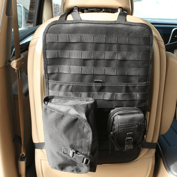 Universal Tactical Seat Cover with MOLLE Storage Bag & EDC Pouches (Black or Tan)
