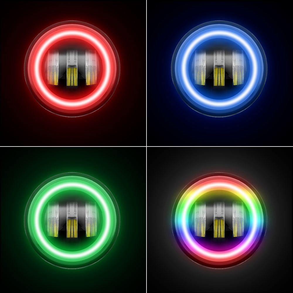 7" RGB 3D Lens LED Headlights with 4" RGB Fog Lights Rotating Series Combo Kit for 2007-2018 Jeep Wrangler JK/JKU