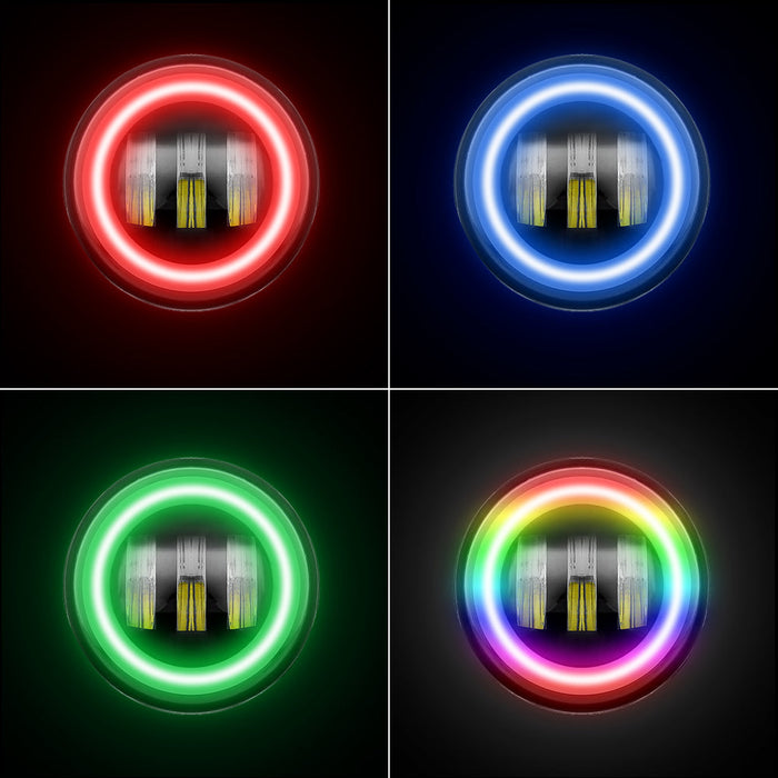 Rotating Series 7 inch RGB 3D Headlights with 4 inch RGB fog lights For 2007-2018 Jeep Wrangler JK/JKU