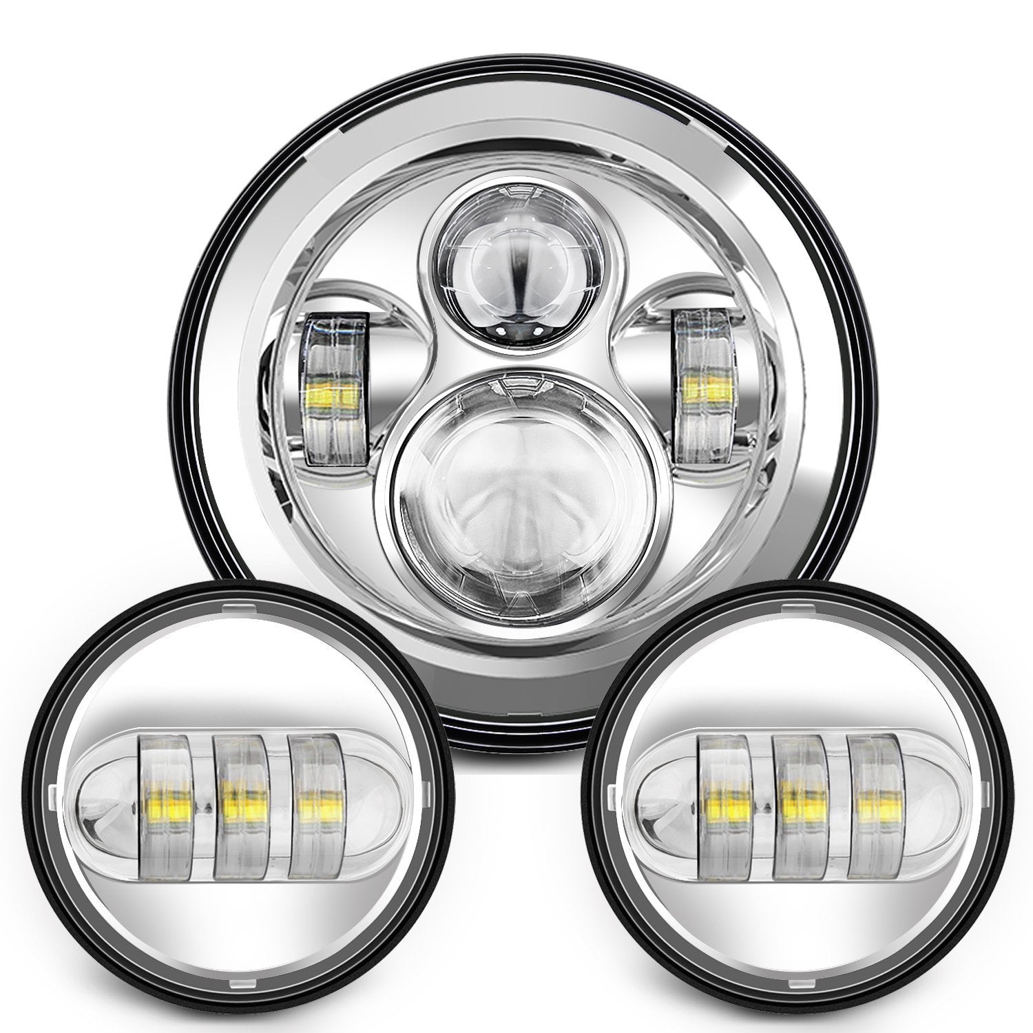 Chrome LED Projector Daymaker Headlight Passing Lights Harley Touring