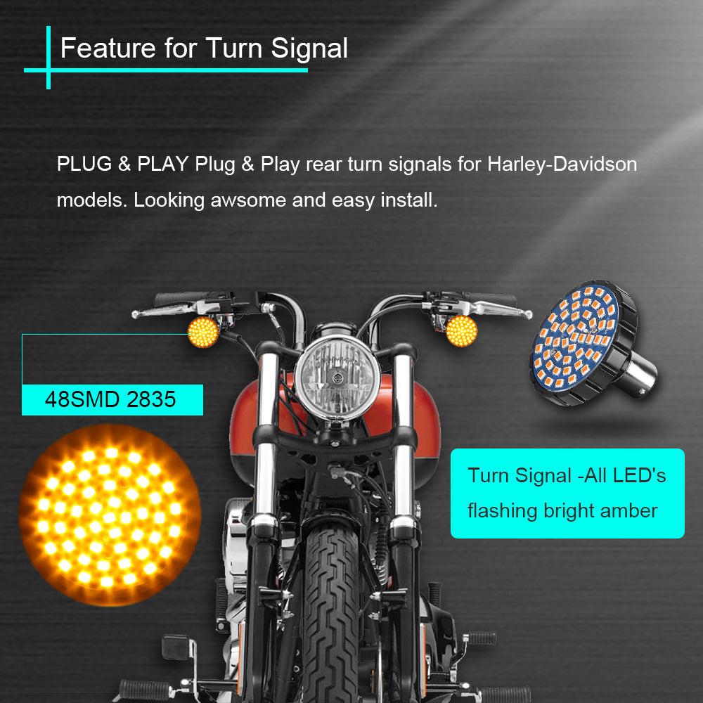 2" 1156 Rear LED Turn Signals for Harley Davidson - Bullet Style Amber Signal Bulbs (Pair)