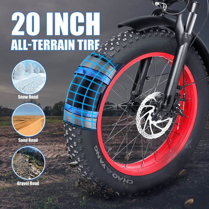 Electric Bike for Adults 750W 48V Foldable Electric Bicycle with Shimano 7-Speed Gear 20" Fat Tire E Bike Electric Beach Mountain Bike for Adults