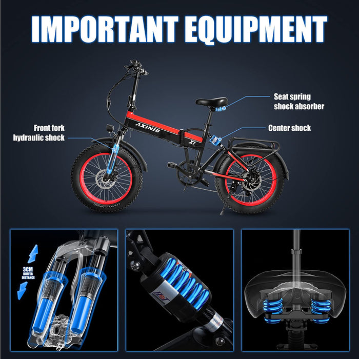 Electric Bike for Adults 750W 48V Foldable Electric Bicycle with Shimano 7-Speed Gear 20" Fat Tire E Bike Electric Beach Mountain Bike for Adults