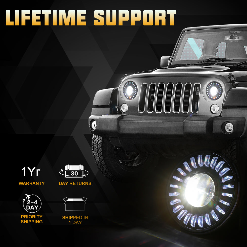 7" 3D RGBW Halo LED Headlights & 4" Fog Lights Combo Kit for 2007-2018 Jeep Wrangler JK JKU (Chrome/Black)