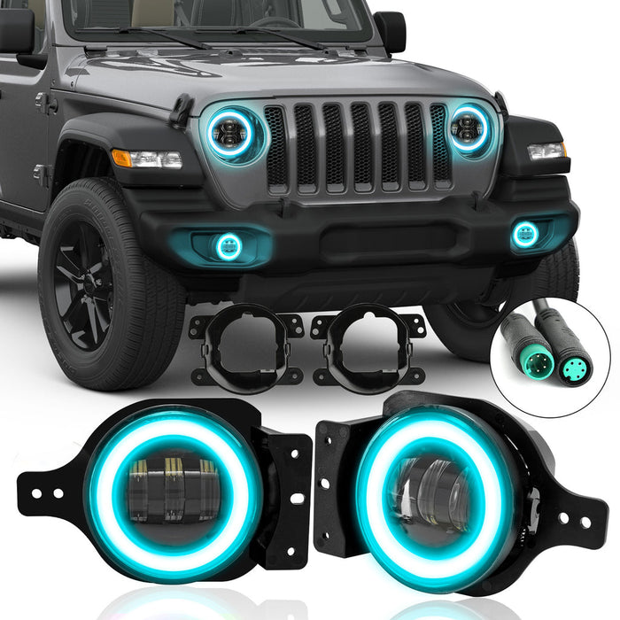 9"RGBW LED Headlights +4"RGBW LED Fog Lights for Jeep Wrangler JL JLU Jeep Gladiator JT