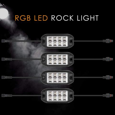 Sunpie 12 Pod RGB-W Series-Connected LED Rock Lights Kits for Off Road Truck ATV SUV Under Wheel 4X4