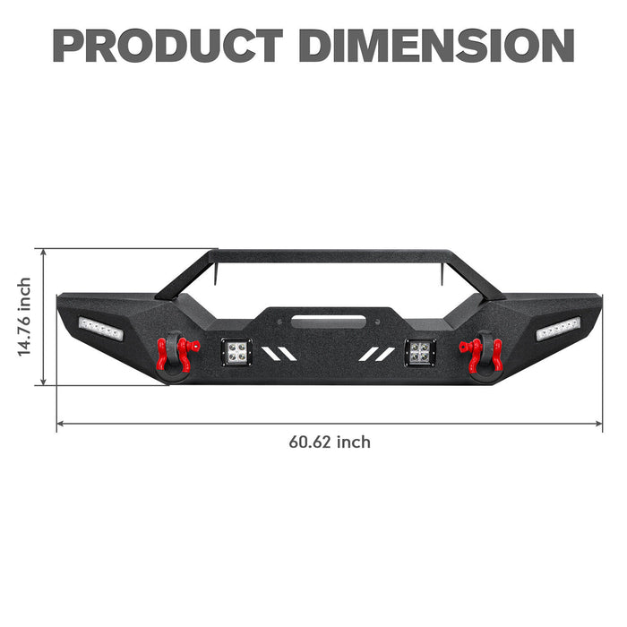 Jeep Front Bumpers with Winch Plate & Hitch Receiver/LED Lights & D-rings for Jeep Wrangler JK/JKU/JL/JLU/4xe Jeep JT