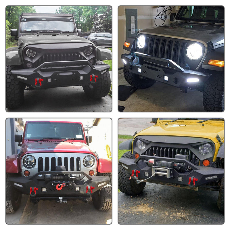 Jeep Front Bumpers with Winch Plate & License Plate Bracket/LED Lights & D-rings for Jeep Wrangler JK/JKU/JL/JLU/4xe Jeep JT