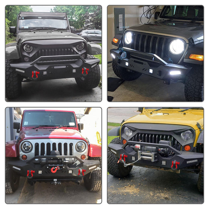Jeep Front Bumpers with Winch Plate & Hitch Receiver/LED Lights & D-rings for Jeep Wrangler JK/JKU/JL/JLU/4xe Jeep JT