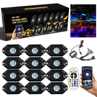 Sunpie 12Pod RGBW LED Rock Lights Kits Bluetooth & Remote Dual Control ( Extra Switch Wire Included)