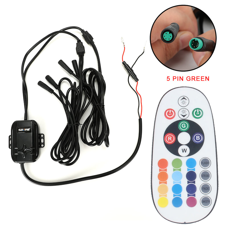 SUNPIE 7" 9" 5x7 RGBW Series Headlights and 4 inch RGBW fog lights Control Box (5 Pin Green)