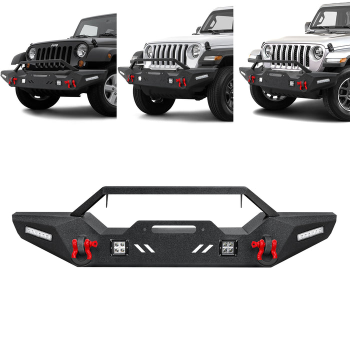 Jeep Front Bumpers with Winch Plate & Hitch Receiver/LED Lights & D-rings for Jeep Wrangler JK/JKU/JL/JLU/4xe Jeep JT